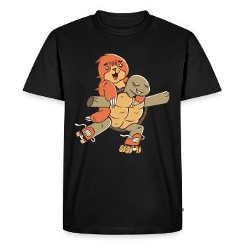 Turtle with sloth on roller skates - Men's Premium Organic T-Shirt - black - Front - Nico (187cm)