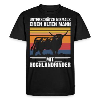 Old man | Highland Beef Retro Style - Men's Premium Organic T-Shirt - black - Front - Nico (187cm)