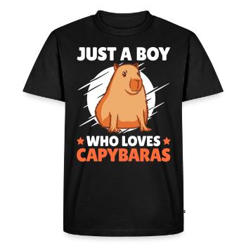Boy of Capybaras loves water pig saying - Men's Premium Organic T-Shirt - black - Front - Nico (187cm)