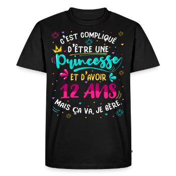 Anniv Fille 12 ans Anniversaire Humour - T-shirt Premium bio Homme - noir - Devant - Nico (187cm)