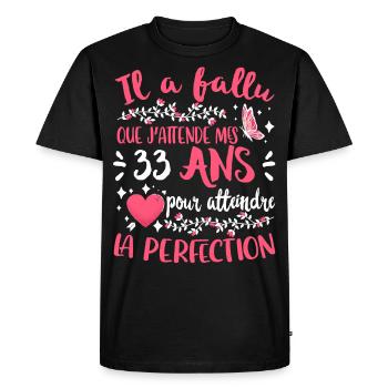 Anniv 33 ans Anniversaire Humour - T-shirt Premium bio Homme - noir - Devant - Nico (187cm)