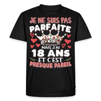 Anniv 18 ans Anniversaire Fille Humour - T-shirt Premium bio Homme - noir - Devant - Nico (187cm)