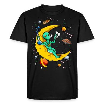 UFO Alien Smoking Weed on Moon Gift - Männer Premium Bio T-Shirt - Schwarz - Vorne - Nico (187cm)