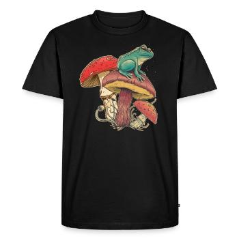 Amis champignons, Cueilleur de champignons, Nature grenouille Champignons - T-shirt Premium bio Homme - noir - Devant - Nico (187cm)