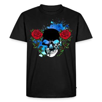 Skull Skull Skull Roses Flowers Splash - Men's Premium Organic T-Shirt - black - Front - Nico (187cm)