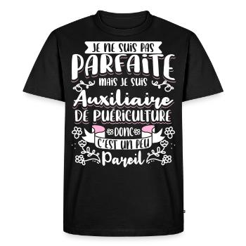 Auxiliaire puériculture humour - T-shirt Premium bio Homme - noir - Devant - Nico (187cm)