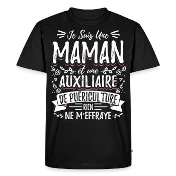 Auxiliaire puériculture humour - T-shirt Premium bio Homme - noir - Devant - Nico (187cm)