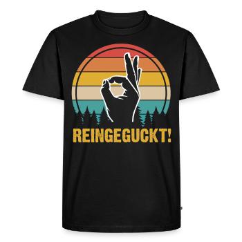 Reingeguckt Retro - Männer Premium Bio T-Shirt - Schwarz - Vorne - Nico (187cm)