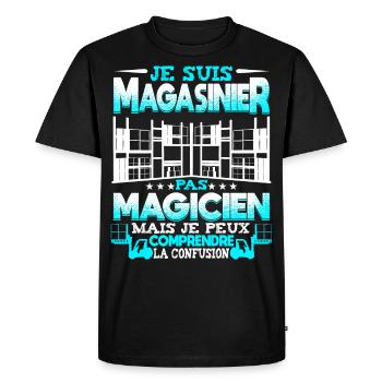 Magasinier Humour - T-shirt Premium bio Homme - noir - Devant - Nico (187cm)