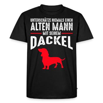 Alter Mann - Dackel | Retro Vintage Style - Männer Premium Bio T-Shirt - Schwarz - Vorne - Nico (187cm)