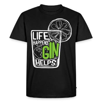 Life Happens Gin Helps - Men's Premium Organic T-Shirt - black - Front - Nico (187cm)
