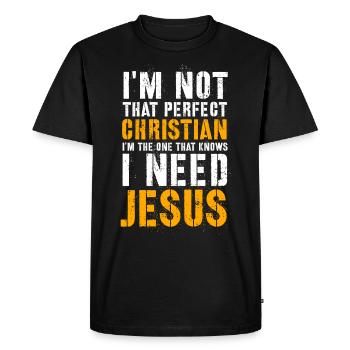 Jésus, Jésus, Jésus Chrétien Chrétien Chrétien - T-shirt Premium bio Homme - noir - Devant - Nico (187cm)