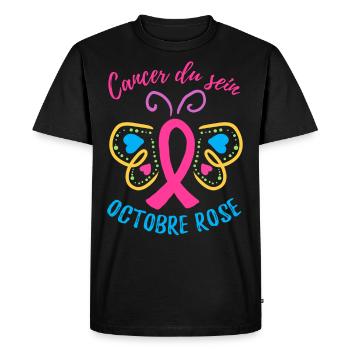 Octobre Ruban Rose Cancer du Sein Sensibilisation - T-shirt Premium bio Homme - noir - Devant - Nico (187cm)