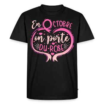 Octobre Ruban Rose Cancer du Sein Sensibilisation - T-shirt Premium bio Homme - noir - Devant - Nico (187cm)