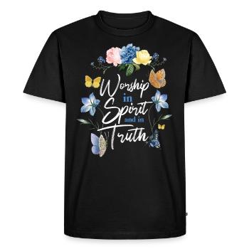 Verset biblique chrétien Papillon - T-shirt Premium bio Homme - noir - Devant - Nico (187cm)
