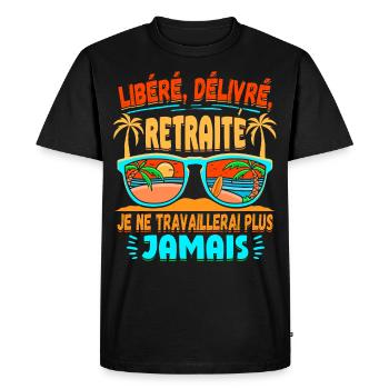 Humour Retraite Retraité Pension Pensionné Adieu - T-shirt Premium bio Homme - noir - Devant - Nico (187cm)