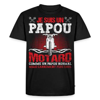 Drôle Papou Motard Grand Père Moto Papy - T-shirt Premium bio Homme - noir - Devant - Nico (187cm)
