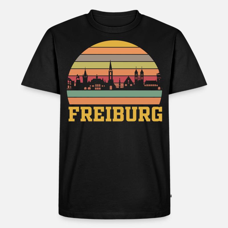 Freiburg | Freiburg Skyline Retro - Männer Premium Bio T-Shirt - Schwarz