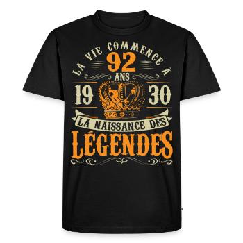 Anniv 92 ans Anniversaire 1930 - T-shirt Premium bio Homme - noir - Devant - Nico (187cm)