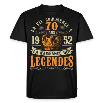 Anniv 70 ans Anniversaire 1952 - T-shirt Premium bio Homme - noir - Devant - Nico (187cm)