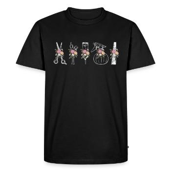 Coiffeur Coiffeur Salon de coiffure Sèche-cheveux Cadeau - T-shirt Premium bio Homme - noir - Devant - Nico (187cm)