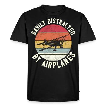 Pilote d’avion Vintage Biplane - T-shirt Premium bio Homme - noir - Devant - Nico (187cm)