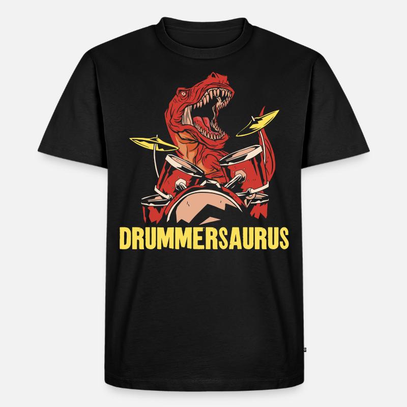 Drummer Drum Set Dinosaur T-Rex - Männer Premium Bio T-Shirt - Schwarz