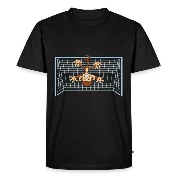 Drôle de singe gardien de but de football - T-shirt Premium bio Homme - noir - Devant - Nico (187cm)