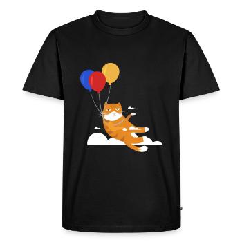 Drôle chat Chat Miau Vol Avec Ballon - T-shirt Premium bio Homme - noir - Devant - Nico (187cm)
