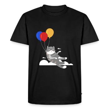 Drôle chat Chat Miau Vol Avec Ballon - T-shirt Premium bio Homme - noir - Devant - Nico (187cm)