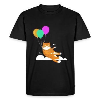 Drôle chat Chat Miau Vol Avec Ballon - T-shirt Premium bio Homme - noir - Devant - Nico (187cm)