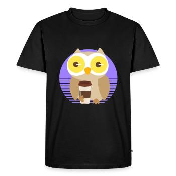 Coffee owl owl tired drinking funny - Men's Premium Organic T-Shirt - black - Front - Nico (187cm)