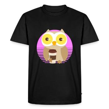 Coffee owl owl tired drinking funny - Men's Premium Organic T-Shirt - black - Front - Nico (187cm)