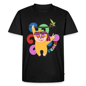 Sloth Lazy Peace Free Hippie Bund Funny - Men's Premium Organic T-Shirt - black - Front - Nico (187cm)