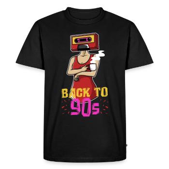 Rétro cassette femme - Back in the 90s - T-shirt Premium bio Homme - noir - Devant - Nico (187cm)
