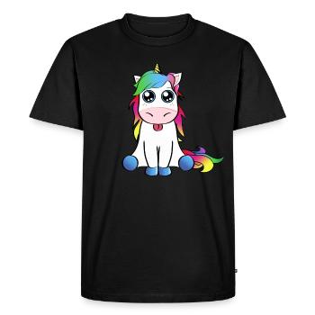 Idée cadeau licorne arc-en-ciel qui sort la langue - T-shirt Premium bio Homme - noir - Devant - Nico (187cm)