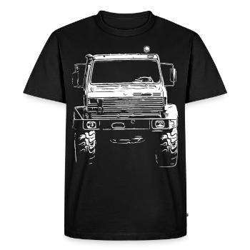 Unimog , Nutzfahrzeug, Lkw, Unimog 406, Traktor - Männer Premium Bio T-Shirt - Schwarz - Vorne - Nico (187cm)