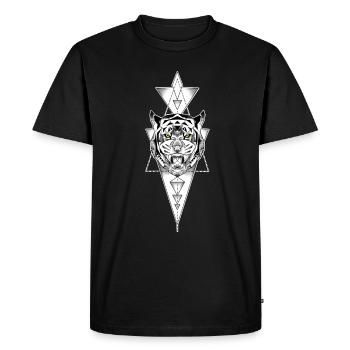 Style géométrique de tigre | Yeux brillants d'or - T-shirt Premium bio Homme - noir - Devant - Nico (187cm)
