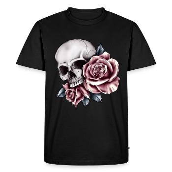 Tête de mort Roses Vintage Antique Coloré Pirate Atlantique - T-shirt Premium bio Homme - noir - Devant - Nico (187cm)