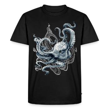 Octopus Realistic Blue Ocean Octopus Squid - Men's Premium Organic T-Shirt - black - Front - Nico (187cm)