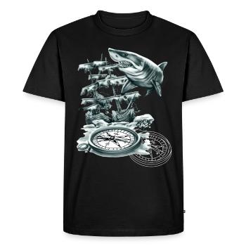Requin poisson océan atlantique pêcheur navigateur boussole - T-shirt Premium bio Homme - noir - Devant - Nico (187cm)