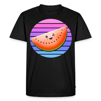 Winking melon at sunset - Men's Premium Organic T-Shirt - black - Front - Nico (187cm)