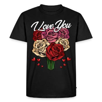 Je t'aime | Déclaration de roses de coeurs d'amour cadeau - T-shirt Premium bio Homme - noir - Devant - Nico (187cm)