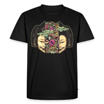 screalsplitdoodleflattranspglow - Men's Premium Organic T-Shirt - black - Front - Nico (187cm)