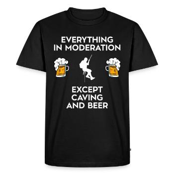 Spéléologie Spéléologie Potholing et bière - T-shirt Premium bio Homme - noir - Devant - Nico (187cm)