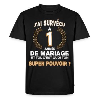 Marié depuis 1 an humour mariage - T-shirt Premium bio Homme - noir - Devant - Nico (187cm)