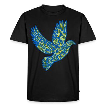 Friedenstaube mit dem Wort Frieden in EU Sprachen - Männer Premium Bio T-Shirt - Schwarz - Vorne - Nico (187cm)