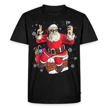 Funny Santa Claus taking a photo - Men's Premium Organic T-Shirt - black - Front - Nico (187cm)