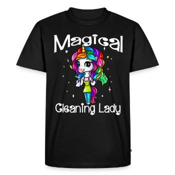 Femme de ménage licorne personnel de nettoyage - T-shirt Premium bio Homme - noir - Devant - Nico (187cm)