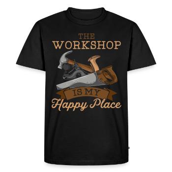 The Workshop Is My Happy Place - Men's Premium Organic T-Shirt - black - Front - Nico (187cm)